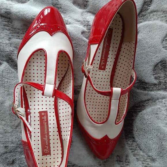 Elegant Red and Cream Women's Mary Jane Shoes by B. A. II. T - Picture 2 of 4
